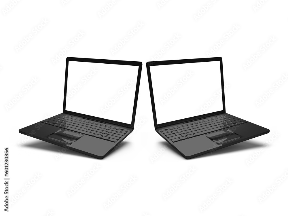 Laptop with blank screen isolated on white background, white aluminium body. 3D illustration, 3D rendering.
Laptop with blank screen isolated on white background, white aluminium body. 3D illustration, 3D rendering.