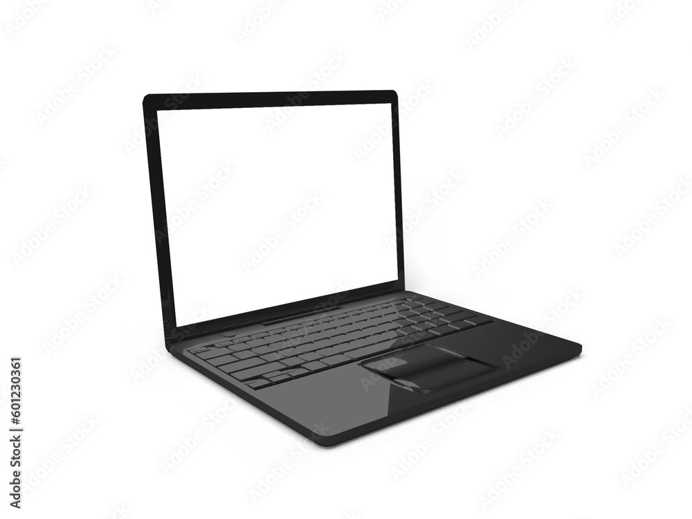 Laptop with blank screen isolated on white background, white aluminium body. 3D illustration, 3D rendering.
Laptop with blank screen isolated on white background, white aluminium body. 3D illustration, 3D rendering.
