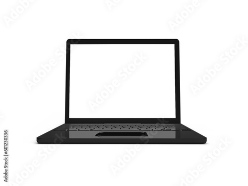 Laptop with blank screen isolated on white background, white aluminium body. 3D illustration, 3D rendering.
