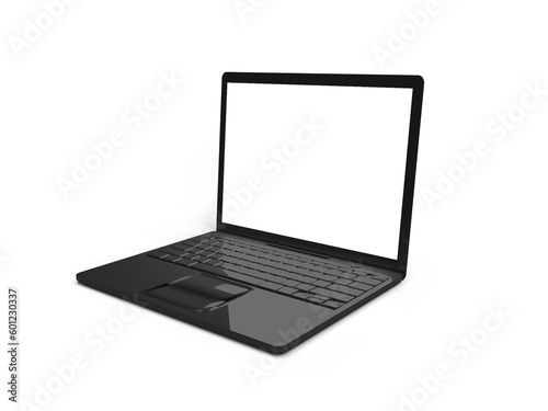 Laptop with blank screen isolated on white background, white aluminium body. 3D illustration, 3D rendering.
