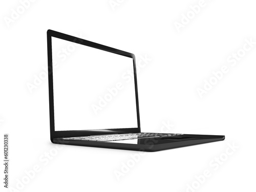 Laptop with blank screen isolated on white background, white aluminium body. 3D illustration, 3D rendering.
