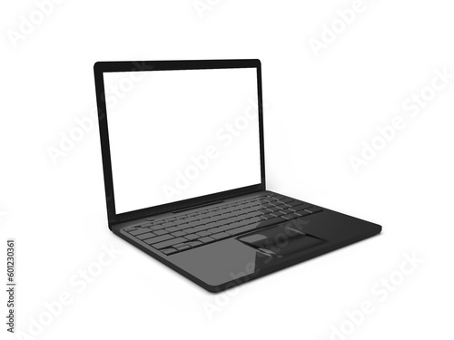 Laptop with blank screen isolated on white background, white aluminium body. 3D illustration, 3D rendering.
