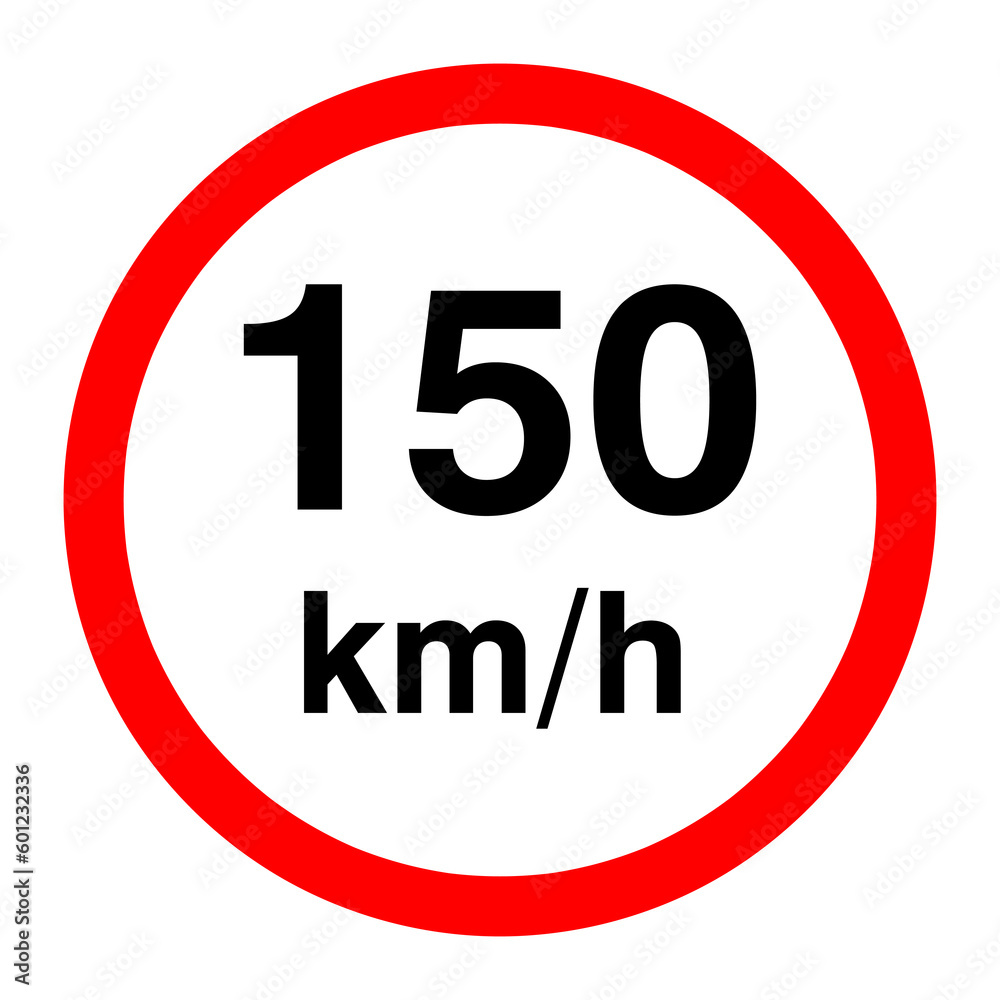 Maximum speed limit illustration 150 km per hour. Traffic sign illustration on white background..eps Maximum speed limit illustration 150 km per hour. Traffic sign illustration on white background..eps