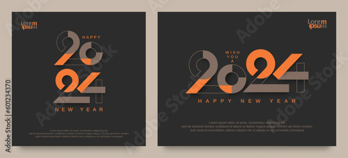 Happy new year 2024. Creative concept of 2024 new year with modern typeface number for social media template, card and banner