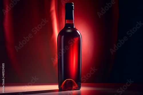 Bottle of wine on a dark background. Beaujolais Nouveau. Neural network AI generated art Generative AI