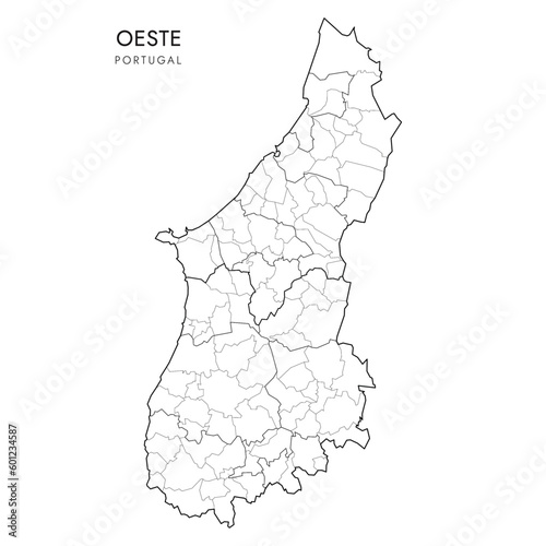 Vector Map of Oeste Subregion (Comunidade Intermunicipal do Oeste) with administrative borders of Districts, Municipalities (Concelhos) and Civil Parishes (Freguesias) as of 2023 - Portugal photo