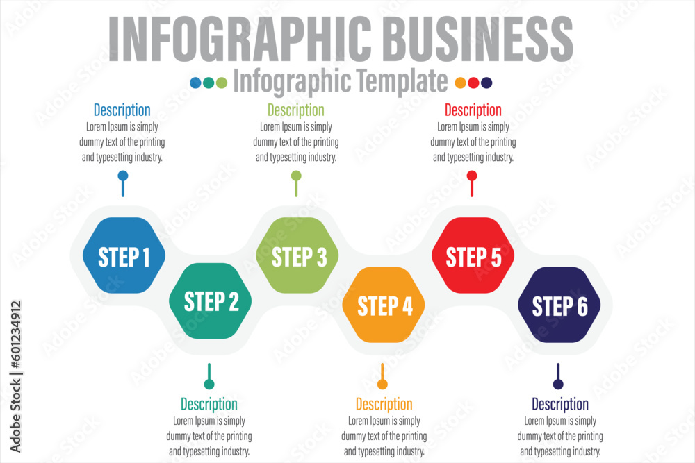 Colorful timeline infographic with Six 6 Steps, Six 6 options design template, Infographics management, finance, analytics, presentation. Vector illustration Colorful timeline infographic with Six 6 Steps, Six 6 options design template, Infographics management, finance, analytics, presentation. Vector illustration