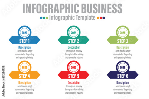 Arrow abstract infographics number options template with Six 6 steps, with Six 6 label. Can be used for workflow layout, diagram, business step options, banner, web design.