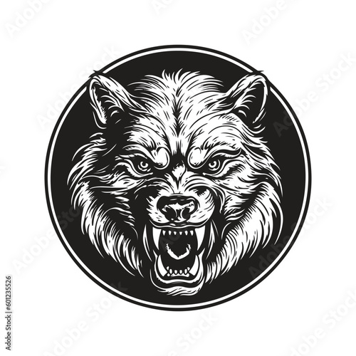 werewolf, vintage logo line art concept black and white color, hand drawn illustration