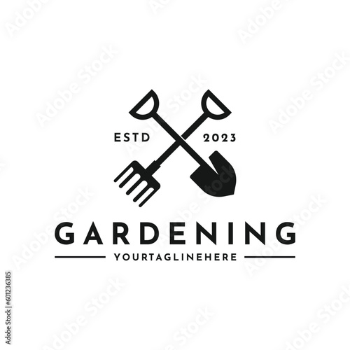 Gardening Tools Crossed Icon Flat Logo Graphic Design