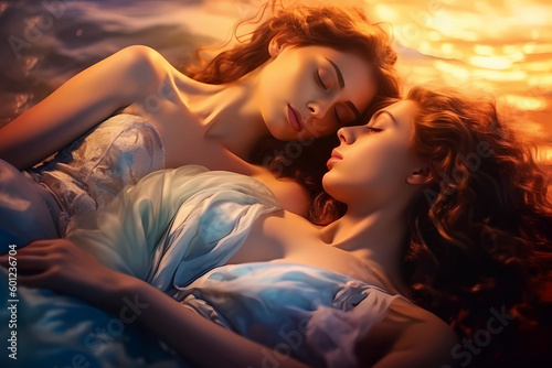 romance historical of two girls or women painted in lush fantasy novel style