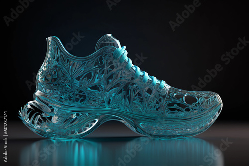 Glowing Neon Blue Gym Shoe Generative AI