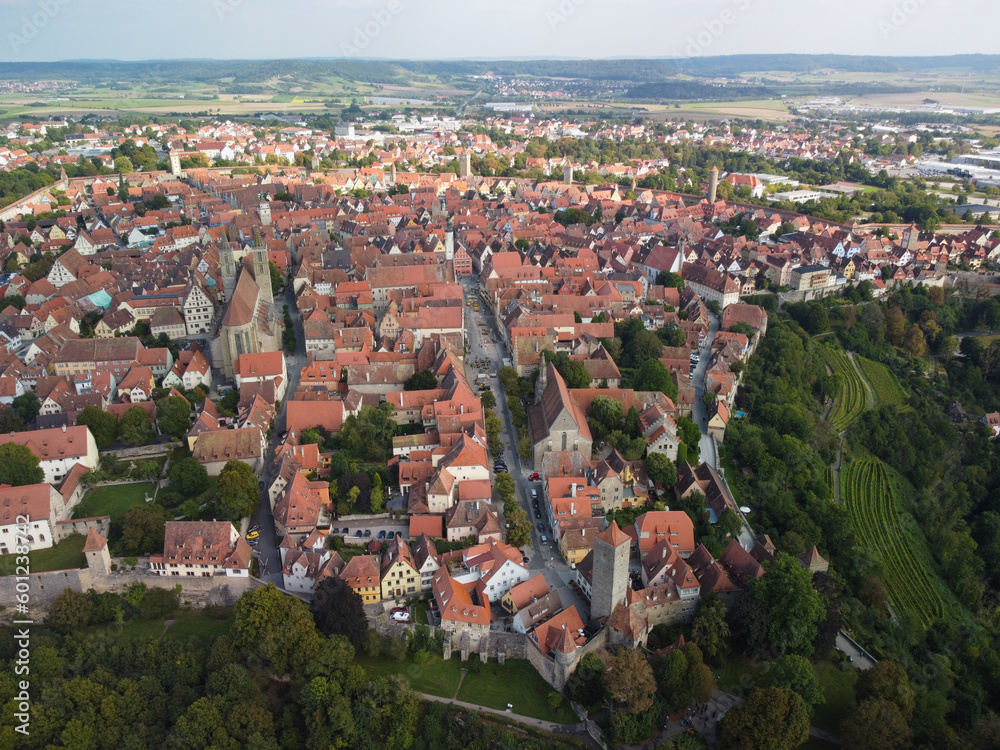 Rothenburg ob der Tauber aerial panoramic view. region of Bavaria, Germany.