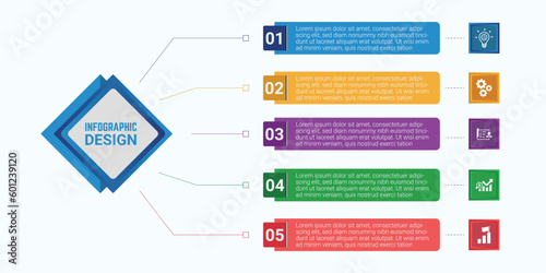 Squire tree steps business infographics design can be used for presentations, banner, flow chart, info graph, diagram, annual report, web design. Business concept with 5 options, steps or processes