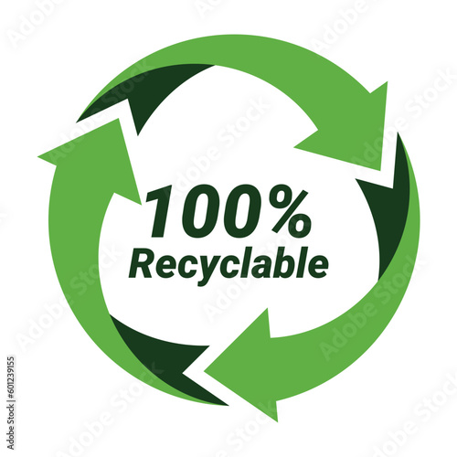 Recycle Icon Vector, 100 Percent Recyclable Symbol