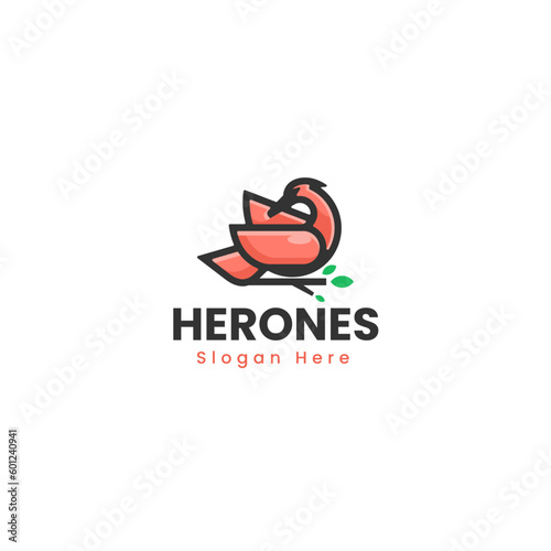 Vector Logo Illustration Heron Simple Mascot Style.