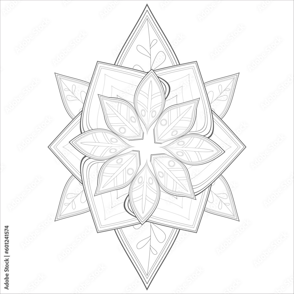 Coloring Page for Adult for Fun and Refreshing. Hand Drawn Sketch for Adult Anti Stress Coloring Page. Decorative Doodle flowers in Black Isolated on White Background.-vector