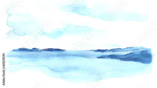 水彩で描いた海岸の風景イラスト © yokoobata