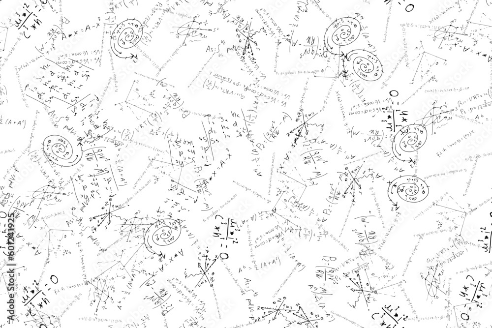 mathematical, physical, algebraic formulas and expressions. The scientific, vector background is hand-drawn on a white board. mathematical, physical, algebraic formulas and expressions. The scientific, vector background is hand-drawn on a white board.