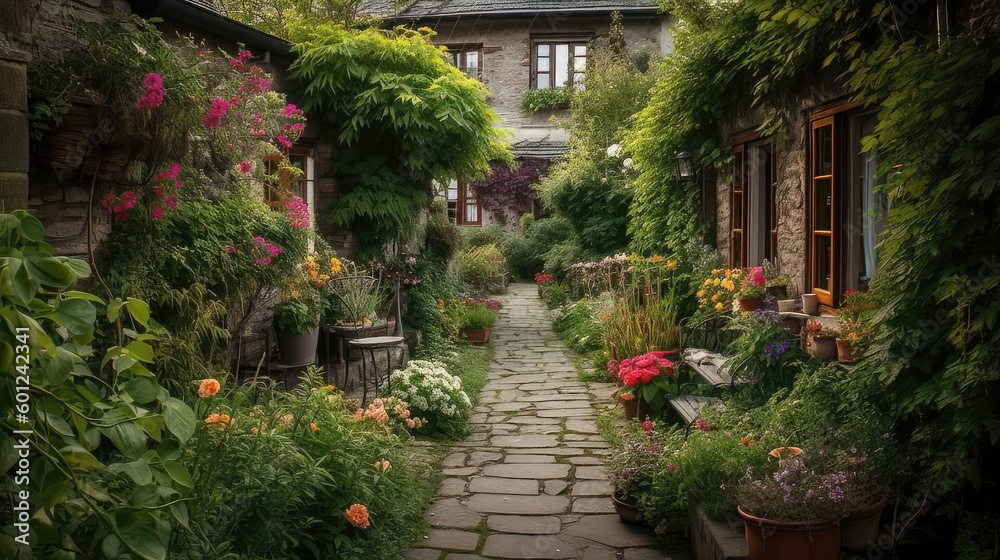 Idyllic Village Blooms: Exploring a Cozy Garden Pathway 1. Generative AI