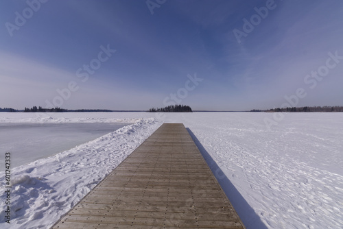 Astotin Lake on a Partially Cloudy Winter Day