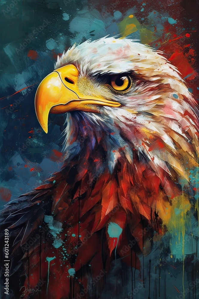Fototapeta premium Portrait of an eagle. White-tailed eagle, sea eagle. Bird of prey, Aquarelle, watercolor illustration. Generative Ai.