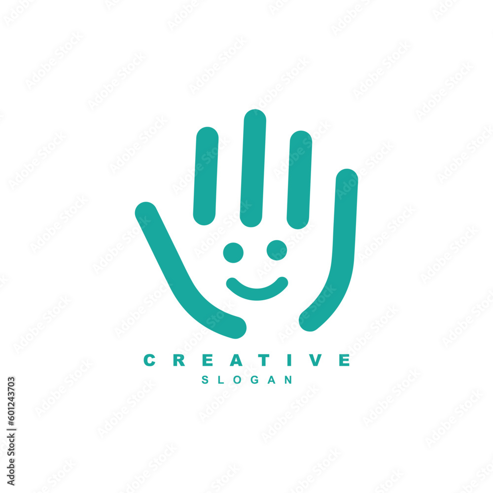 Happy smile face hand finger logo design Happy smile face hand finger logo design