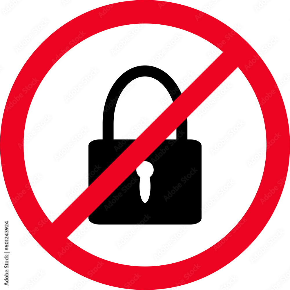 No lock flat symbol icon. Forbidden sign isolated on white background. illustration No lock flat symbol icon. Forbidden sign isolated on white background. illustration
