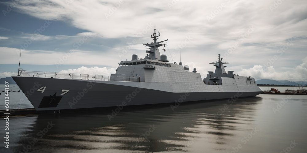 a large military ship docked in the water a large military ship docked in the water