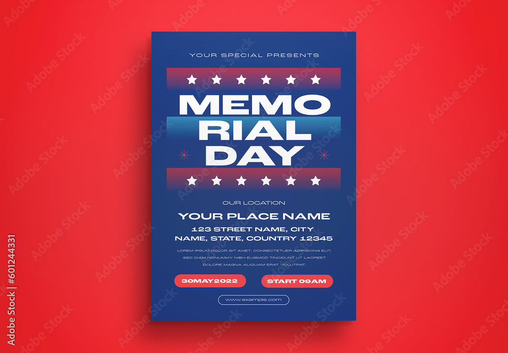 Dark Blue Memorial Day Flyer Layout Stock Template | Adobe Stock