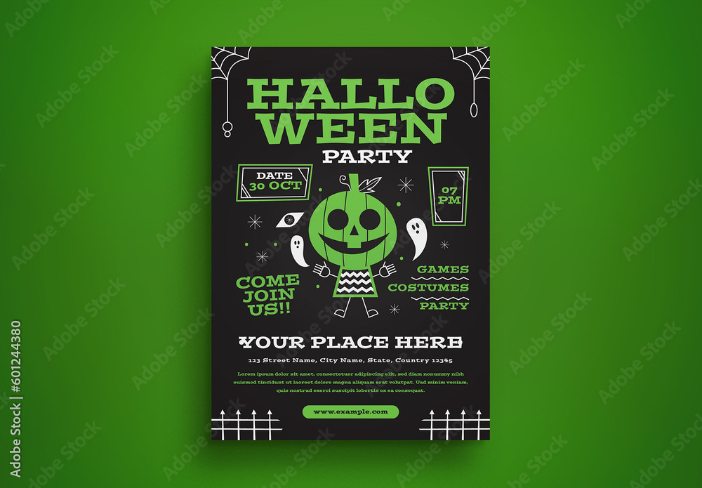 Black Flat Design Halloween Party Flyer Layout Stock Template | Adobe Stock