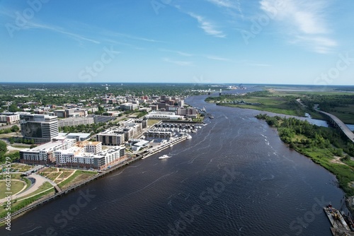 Aerial views from over downtown Wilmington, North Carolina