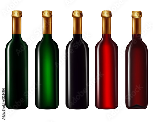 wine bottle and glass, Set of wine bottles isolated on white background 