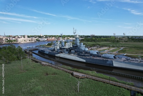 Fotografering Aerial views from over the Battleship North Carolina in Wilimington, NC