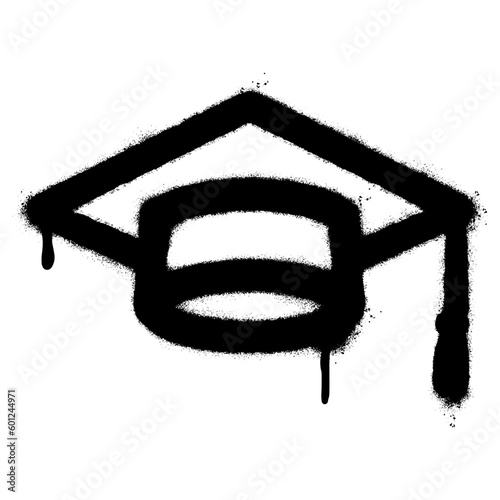 Spray Painted Graffiti Graduation Hat icon Sprayed isolated with a white background.