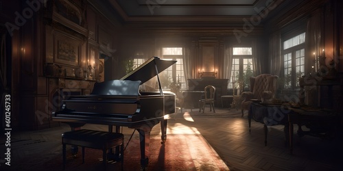 a piano sitting in a living room next to a window