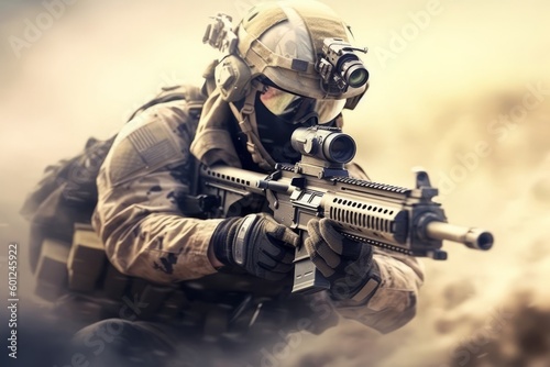 Sniper soldier with a gas mask, Generative Ai image