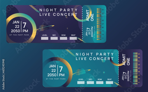 Concert ticket template. Concert, party or festival ticket design template with gradient background
