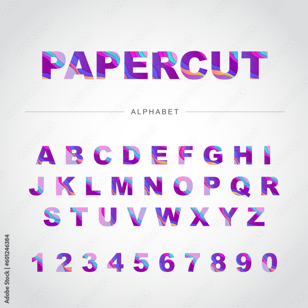 Paper cut letter. Fluid typeface, texture style papercut.
