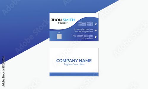 blue and white corporate business card template design , modern clean and simple design.