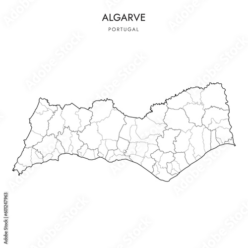 Vector Map of Algarve Region (Região do Algarve) with administrative borders of District, Municipalities (Concelhos) and Civil Parishes (Freguesias) as of 2023 - Portugal