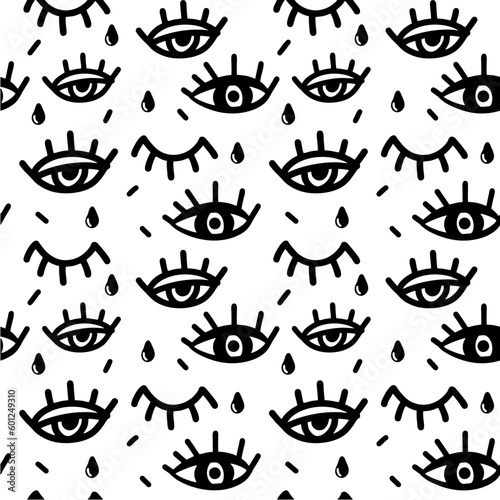 Abstract Aesthetic Eyes Seamless Pattern White Background