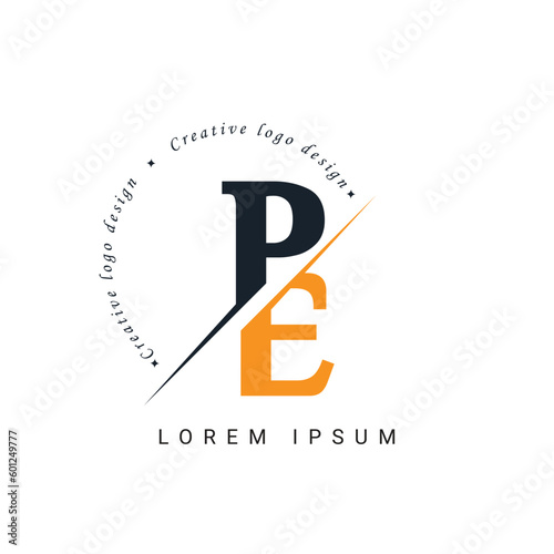 PE Letter Logo Design with a Creative Cut. Creative logo design