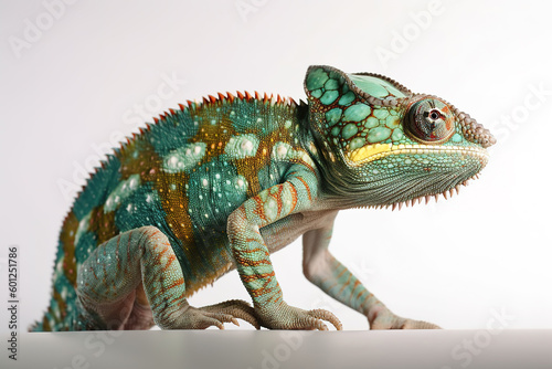 Image of green chameleons on white background. Reptile. Wildlife Animals. Illustration. Generative AI.