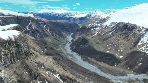 Snowcapped Mountains In Gudauri View Point In Ganisi, Georgia. Aerial Drone Shot photo