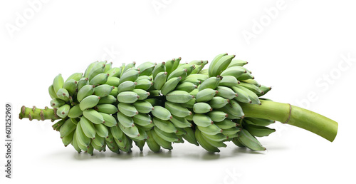 Bunch of green cultivated banana isolated on white background. Clipping path.
