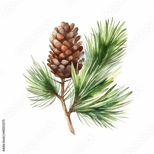 pine branch illustration isolated on white