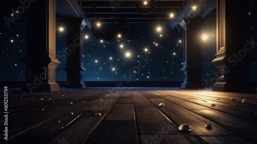 Glowing stars on floor of an empty room