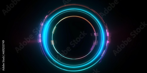 Simple neon glowing circle isolated on black background
