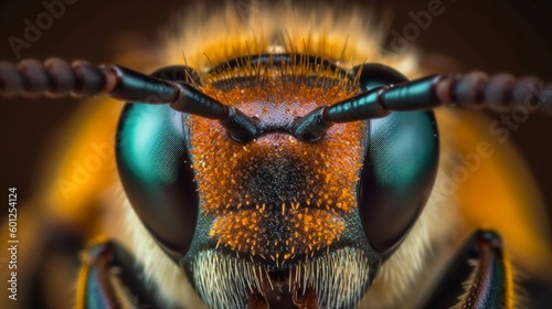 close up of a bee with pollen photo